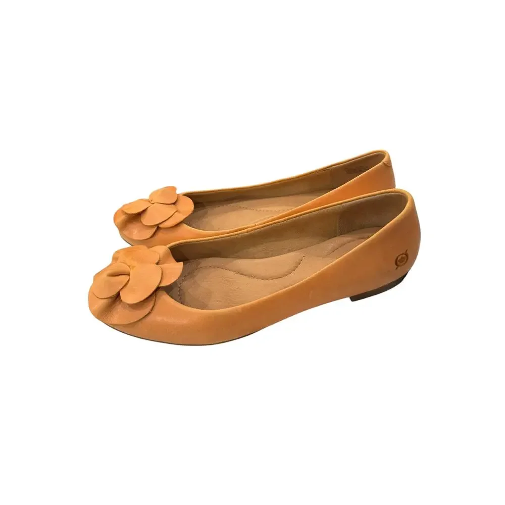 Born Orange Leather Floral Ballet Flats Women’s Size 9M